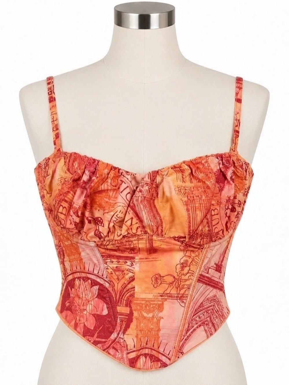 Glassons Corset Top in Marmalade Toile Orange & Pink Size 12